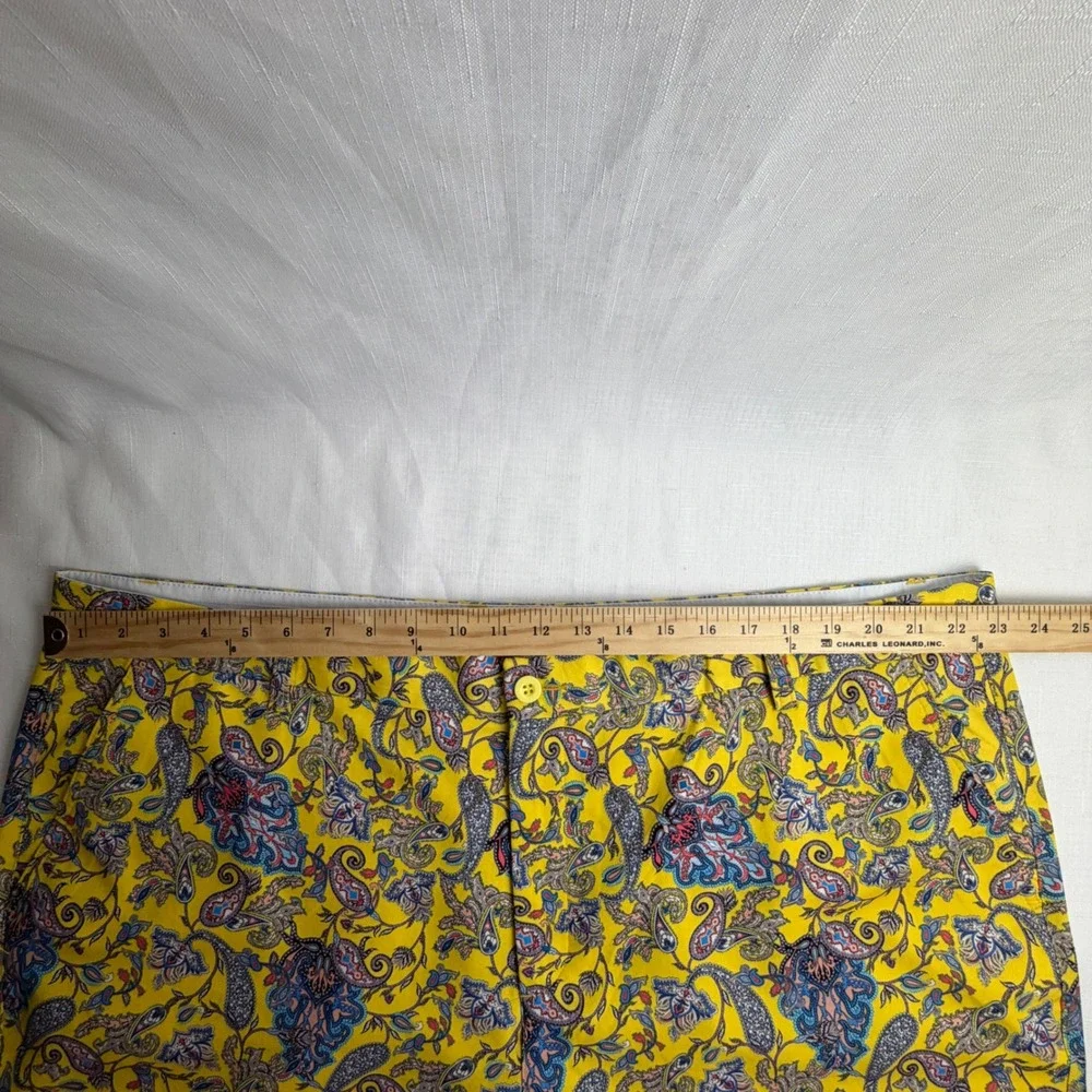 Hreski Golf Shorts Mens 44 Yellow Paisley Performance Stretch Flat Front